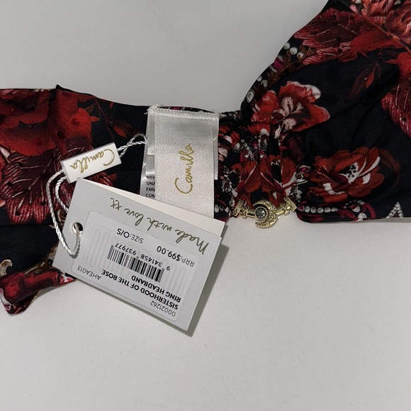 CAMILLA *Sisterhood of the Rose* black red floral silk boho ring headband - Picture 5 of 5